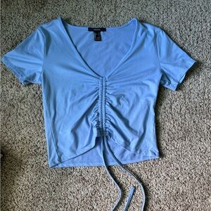Forever 21 Blue Ruched Crop Blouse